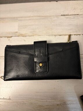 Fossil Black Leather Zip & Snap Wallet